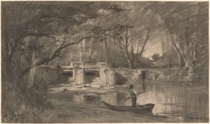 Skogkledd dam ved den gamle slusen Levaux nær Vienne av Adolphe Appian
