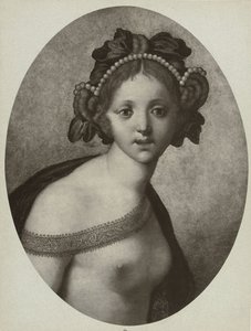 Fotoreproduksjon av et maleri av en kvinneskikkelse, muligens en gudinne Venus (tittel på objekt) av Adolphe Braun and Cie. (attributed to)