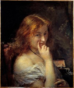 Ung kvinne har toalettmaleri av Adolphe Cals (1810-1880) 1876 Søn. 0,55x0,45 m Paris, musee d