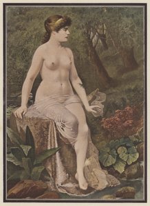 Kvinne sitter på landsbygda (farge litho) av Adolphe Frederic Lejeune