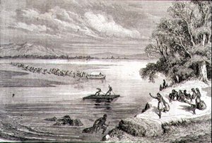 Krysser Colorado River på 1860-tallet (gravering) av Adolphe Gusman