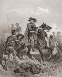 Giuseppe Garibaldi i slaget ved Varese. (skrive ut) av Adolphe Jean Baptiste (after) Bayot