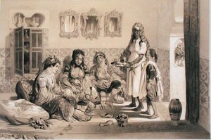 Women of Algiers, fra et bind til minne om den franske ekspedisjonsstyrken som fanget Alger i 1830 (litho)