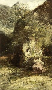 Figurer nær en fontene av Adolphe Joseph Thomas Monticelli