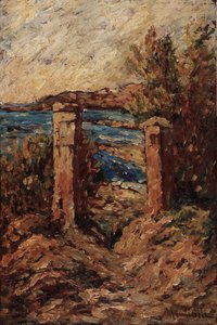 Portal of Cassis, landskap ved sjøen Maleri av Adolphe Monticelli (1824-1886) Dim 45x30 cm Musee Grobet-Labadie av Adolphe Joseph Thomas Monticelli
