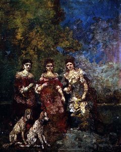Tre kvinner (olje på lerret) av Adolphe Joseph Thomas Monticelli