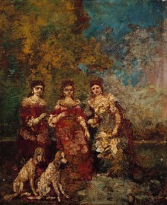 Tre kvinner i parken av Adolphe Joseph Thomas Monticelli