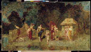 Unge kvinner gjenforent i en park av Adolphe Joseph Thomas Monticelli