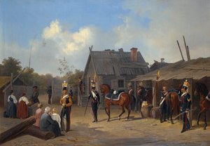 ""Soldiers Bivouac In A Village"" (Soldiers bivuakk i en landsby) Maleri av Adolphe Ladurner (1798-1856)