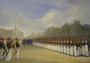 Parade av Pavlovsky Guard Regiment på Mars-feltet i St. Petersburg, 1830-tallet