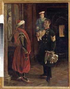 En scene ved hoffet. Maleri av Adolphe Ladurner (1798-1856), olje på lerret, ca 1840. Fransk kunst fra 1800-tallet. Statens Borodino krigs- og historiemuseum, Moskva.
