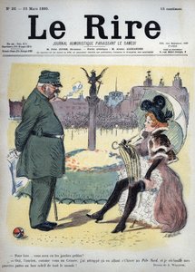 En soldat og en prostituert i hagene – hvorfor fikk du kalde bein? – Ja, gamle mann, som deg på Krim tok jeg på vei i vinter til Nordpolen, og jeg varmer mine stakkars ben til alles gode sol! - tegning av Adolphe Willette (1857-1926) for