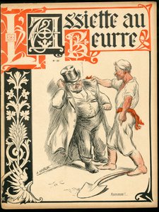 Omslag av "" L'Plate au beurre"", nummer 21, satirisk i farger av Adolphe Leon Willette