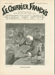 Omslag til "" Le Courrier francais", nummer 43, satirisk i B & W av Adolphe Leon Willette