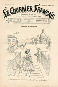 Omslag til "" Le Courrier francais", nummer 5, satirisk i B & W av Adolphe Leon Willette