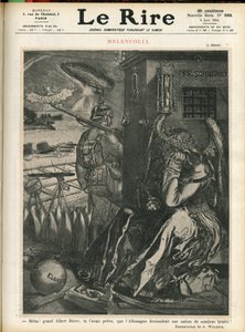 Illustrasjon av Adolphe dit Willette (1857-1926) for omslaget til Le Lire, 06/06/14 - “” Helas, store Albert Durer, du hadde spådd at Tyskland ville bli et land med mørke brutter! “” - Melancolia - Krig, Tyskland Preussen - Durer av Adolphe Leon Willette