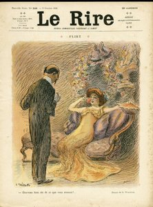 Illustrasjon av Adolphe dit Willette (1857-1926) for omslaget til Le Rire, 09/10/09 - Flørt - Kjærlighet, mote, intern arkitektur av Adolphe Leon Willette