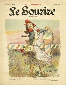 Illustrasjon av Adolphe dit Willette (1857-1926) for omslaget til Le Smile, nr. 28, 09/07/14 - Slaget i ryggen - Nasjonalisme, fransk revolusjon, krigen av 14-18 første mus, Borders - Marianne av Adolphe Leon Willette