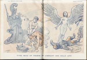 Illustrasjon av Adolphe dit Willette (1857-1926) i "" Fantasio""", 01/05/15 - Å leve vakkert og dø ved å frigjøre en vakker sjel - War of 14 -18, Dead corpses, Barbary/Kultur, Jam of Skull - Soldater av Adolphe Leon Willette