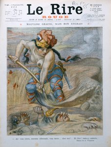 Marianne begraver tyske soldater i Marne-gravene, karikatur fra magasinet Le Rire Rouge, 11. september 1915 av Adolphe Leon Willette