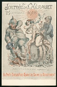 Postkort, satirisk i farger av Adolphe Leon Willette