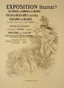 Reproduksjon av en plakat som reklamerer for en internasjonal utstilling av kommersielle og industrielle produkter, Palais des Beaux-Arts og Galerie Rapp, Champ de Mars, Paris, 1893