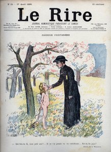 Spring Candeur - I en skog av blomster, en prest som stryker ansiktet til et nakent barn, og gjemmer bak ryggen hans en pil og bue og et par vinger. Uten at han vet at han er Amor, spør han om han er ny, siden ingen noen gang har sett ham på katekismen - i av Adolphe Leon Willette