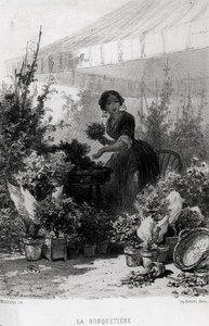 Blomsterselgeren, midten av 1800-tallet (s/hvitt-bilde)