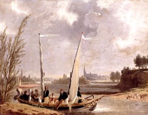Louis-Philippe og familien hans i en båt ved Neuilly