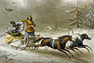 A Sled in the Snow, Russland (fargegravering) av Adolphe Rouargue