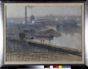 Trafford Bridge og Pomona Dock (pastell på papir)