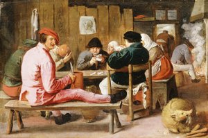 Boors røyker og drikker ved et bord i en taverna, ca. 1625 av Adriaen Brouwer