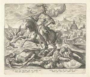 Alexander den store som tredje konge fra Daniel's Vision Rise of Four Empires og Four Rulers fra Daniel's Vision (serietittel) av Adriaen Collaert