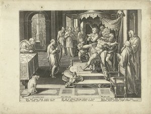David spiller harpen sin for kong Saul Ros til musikken (serietittel) Endomium Musices (serietittel på objekt) av Adriaen Collaert
