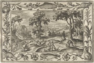 Harejaktlandskap med bibelske, mytologiske scener og jaktscener (serietittel) av Adriaen Collaert