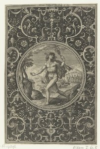 Medaljong der Mercury med staven i hånden Medaljonger med figurer fra Judgment of Paris (serietittel) av Adriaen Collaert