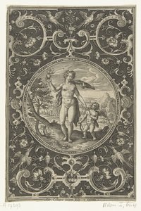 Medaljong der Venus med parisereplet i hånden og Amor ved sin side Medaljonger med figurer fra Judgment of Paris (serietittel) av Adriaen Collaert