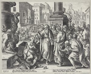 St. Paul helbreder en krøpling i Lystra av Adriaen Collaert
