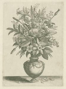 Vase med blomster, inkludert trompetpåskeliljer Florilegium (serietittel) av Adriaen Collaert
