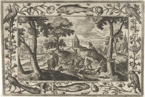ulvejakt Landskap med bibelske, mytologiske scener og jaktscener (serietittel)