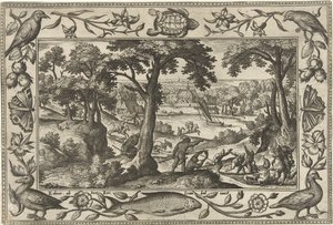villsvinjakt Landskap med bibelske, mytologiske scener og jaktscener (serietittel) av Adriaen Collaert