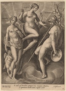 Venus, Juno og Minerva av Adriaen Collaert after Jan van der Straet
