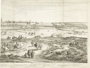 Utsikt over Bethune (høyre ark) Veuë de la Ville de Bethune en Artois (tittel på objekt) av Adriaen Frans Boudewyns