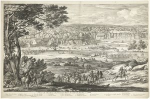 Utsikt over slottet Fontainebleau (lenkeside) Veuë du Chasteau de Fontainebleau du costé du Jardin (tittel på objekt)