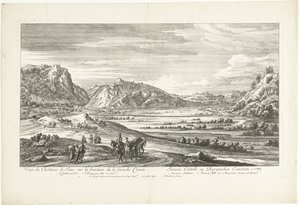Utsikt over slottet Joux Veuë du Chasteau de Joux sur la frontiere de la franche Comté (tittel på objekt) av Adriaen Frans Boudewyns