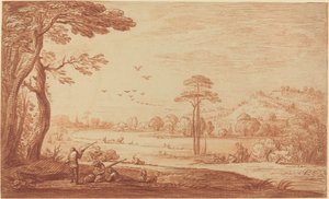 Jegere hviler ved en elv av Adriaen Frans Boudewyns