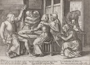 Drikkeselskap med en narr av Adriaen Huybrechts (I)