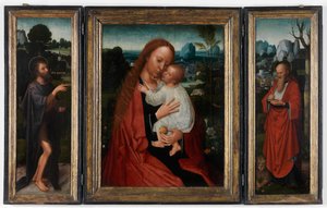 Madonna med døperen Johannes og den hellige Hieronymus (olje på panel)