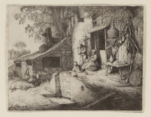Ved hyttedøren - Spinneren av Adriaen Jansz. van Ostade