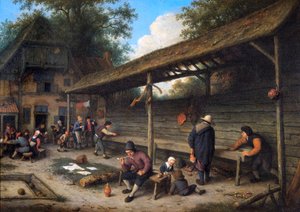Gårdsplassen til et vertshus med et spill shuffleboard av Adriaen Jansz. van Ostade